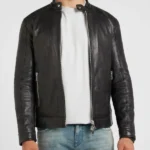 Mens Real Leather Classic Black Cafe Racer Jacket