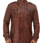 Men Brown Waxed Sheepskin Leather Coat