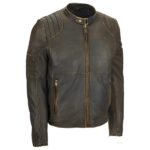 Men Distressed Brown Leather Cafe Racer Jacket