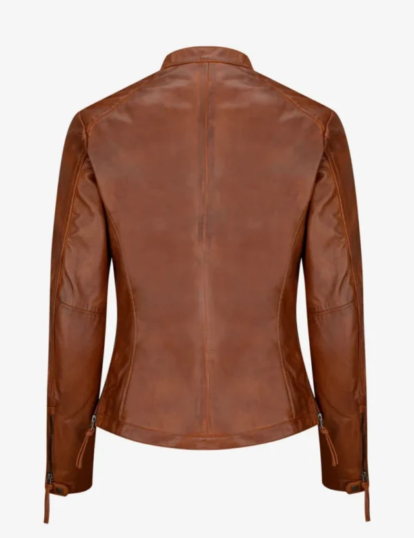 Women Vintage Brown Leather Cafe Racer Jacket
