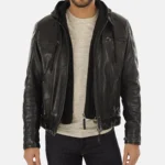 Mens Black Hooded Lambskin Leather Jacket
