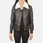 Women Stella G1 Brown Leather Bomber Jacket