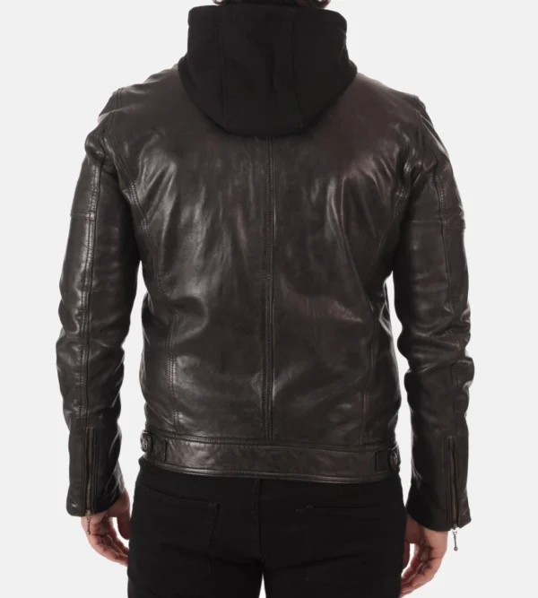Mens Hooded Athens Black Leather Jacket