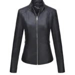 Women Black Bellivera Motorcycle Leather Jacket
