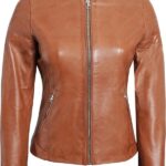 Womens Tan Cafe Racer Leather Jacket