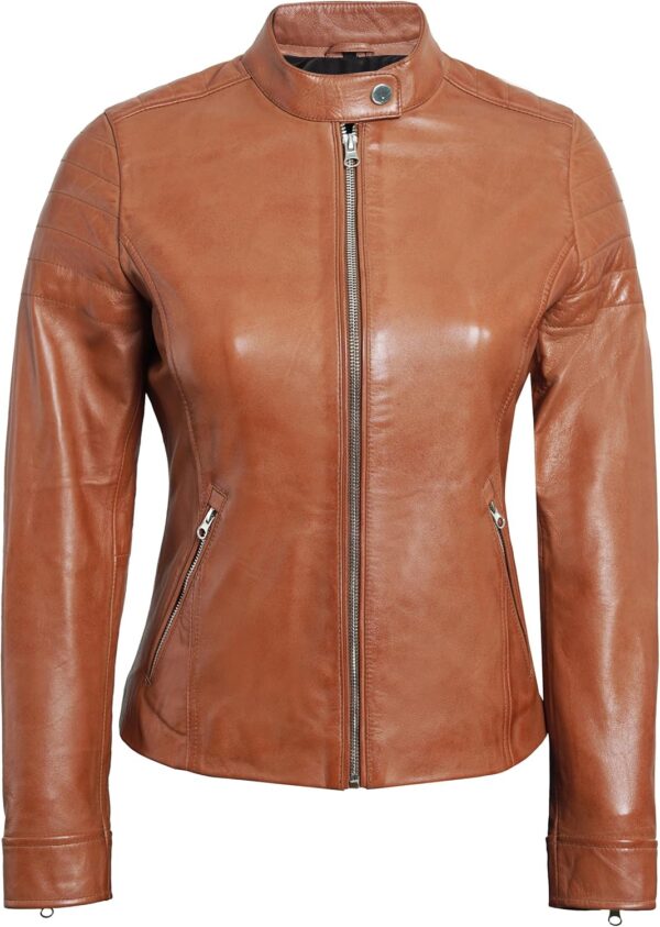 Womens Tan Cafe Racer Leather Jacket