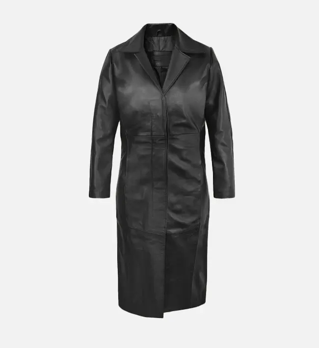 Women Modern Sleek Black Leather Long Coat