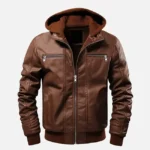 Men Ethan Brown Hooded Leather Jacket