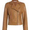 Women Moto Faux Brown Leather Jacket