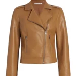 Women Moto Faux Brown Leather Jacket