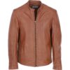 Mens Classic Tan Leather Biker Jacket