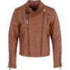 Mens Side Zip Biker Tan Leather Jacket