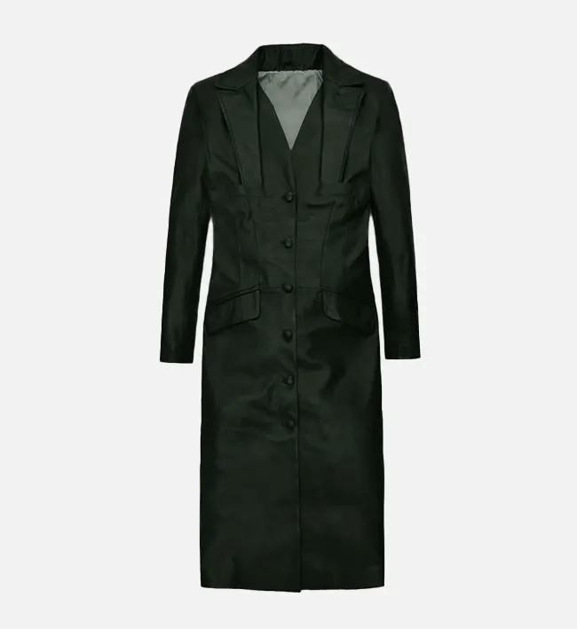 Women Classic Chelsea Black Leather Long Coat