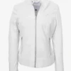 Womens White Phantom Leather Cafe Racer Jacket