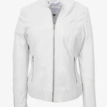 Womens White Phantom Leather Cafe Racer Jacket