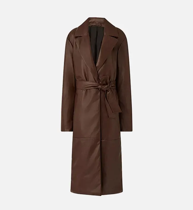 Women Vintage Chocolate Brown Leather Long Coat
