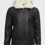 Women B3 Flight Black Shearling Hood Leather Jacket