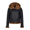 Womens Black Hooded B3 Flying Shearling Jacket
