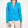 Womens Blue Double Breasted Leather blazer