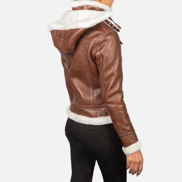 Women Fiona Brown Hooded Shearling Leather Jacket