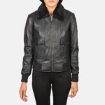 Women Stella G1 Black Leather Bomber Jacket