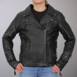 Women Black Lace Detail Motorcycle Leather Jacket