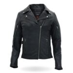 Women Black Motorcycle Zippers Leather Jacket