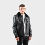 Black Sheepskin Fur Jacket: Men's Suede Leather Coat