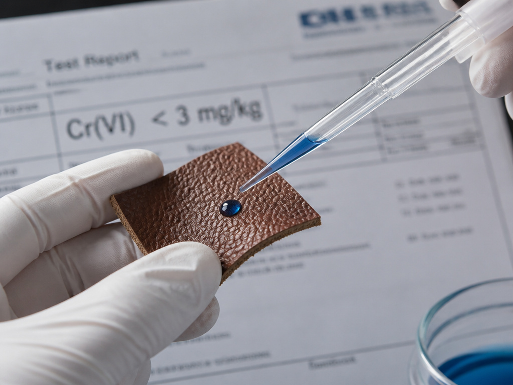 Laboratory safety testing of chrome-tanned leather for hexavalent chromium content.