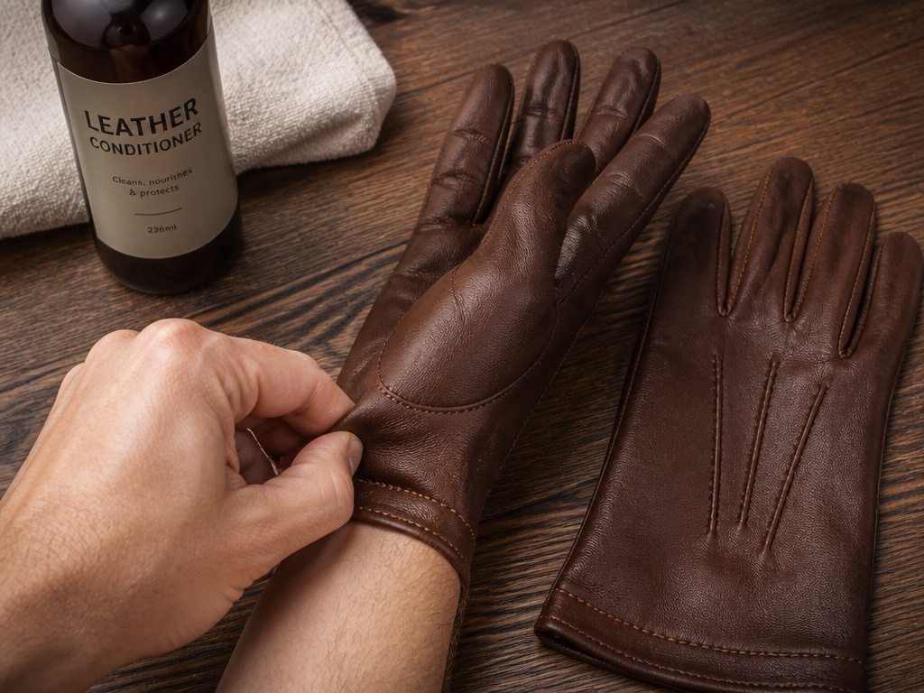 Proper technique for removing leather gloves to maintain their shape and condition.