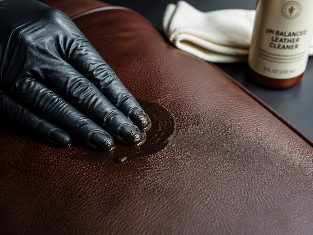 Properly conditioning semi-aniline leather furniture to develop a patina.