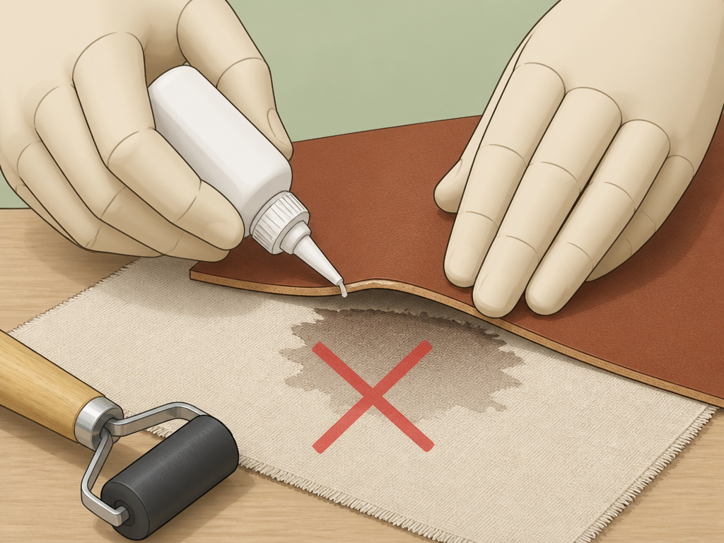 Avoiding glue bleed-through when bonding leather to delicate fabric