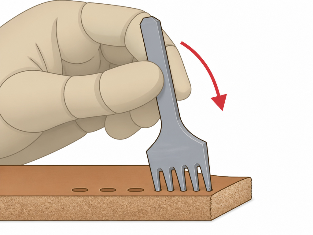 Common mistake of tilting a pricking iron when punching near a leather edge