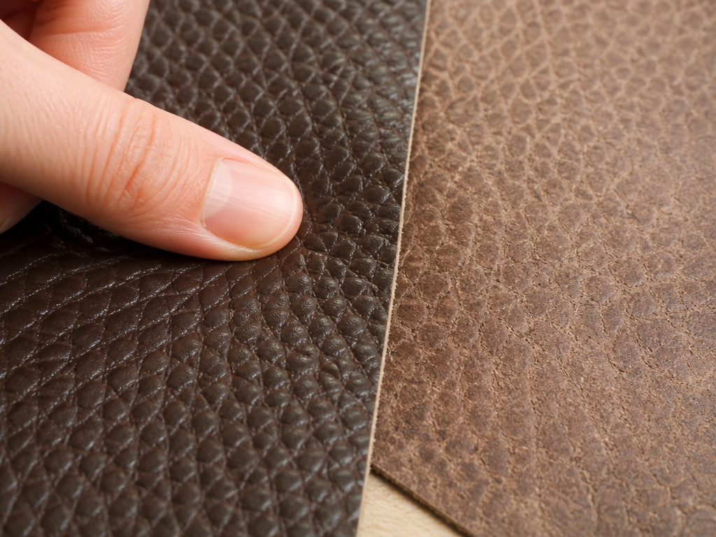 Close-up comparison of quality leather embossing versus cheap masking emboss