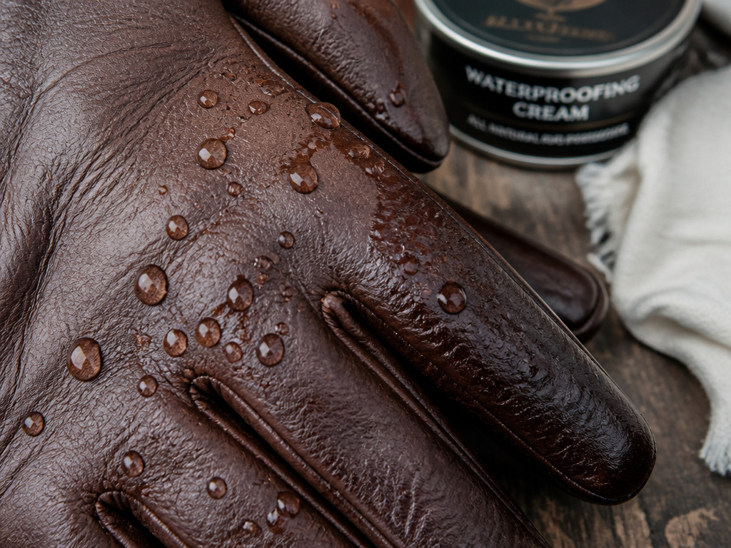 Close-up of water beading versus soaking into a leather glove