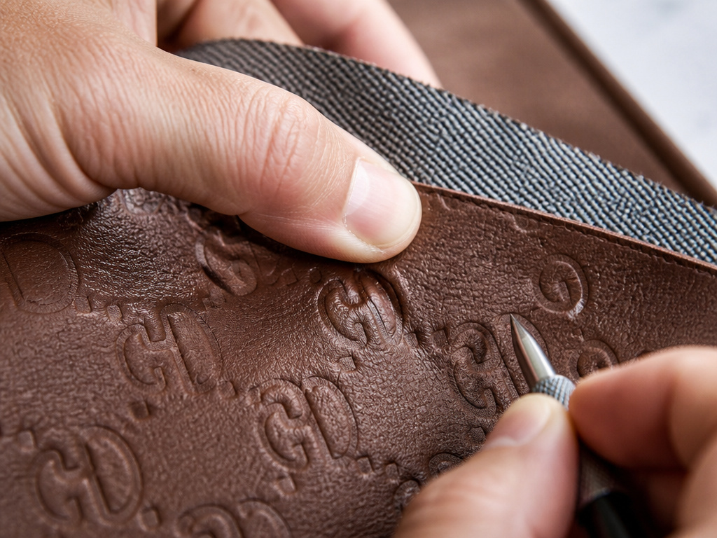close-up hands testing microfiber leather quality by pressing and scratching