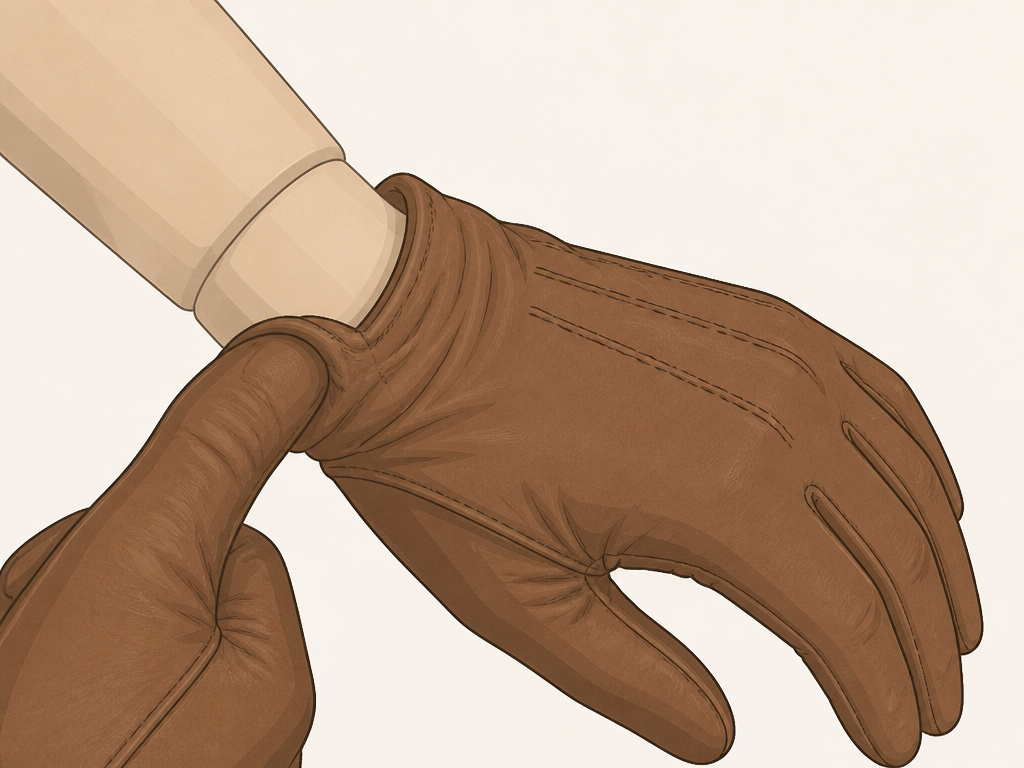 Proper way to remove leather gloves by hooking thumb under cuff