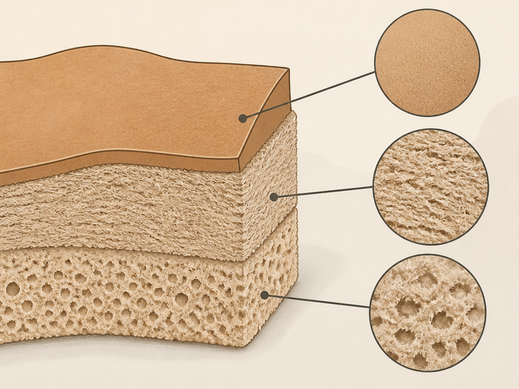 Diagram comparing split suede, traditional suede, and nubuck leather textures.