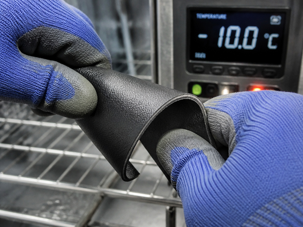 PVC leather cold resistance bend test at -10°C per GB/T 8948-2025 standard