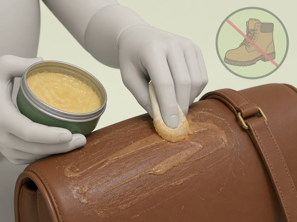 Mistake of using heavy boot oil on a delicate leather handbag