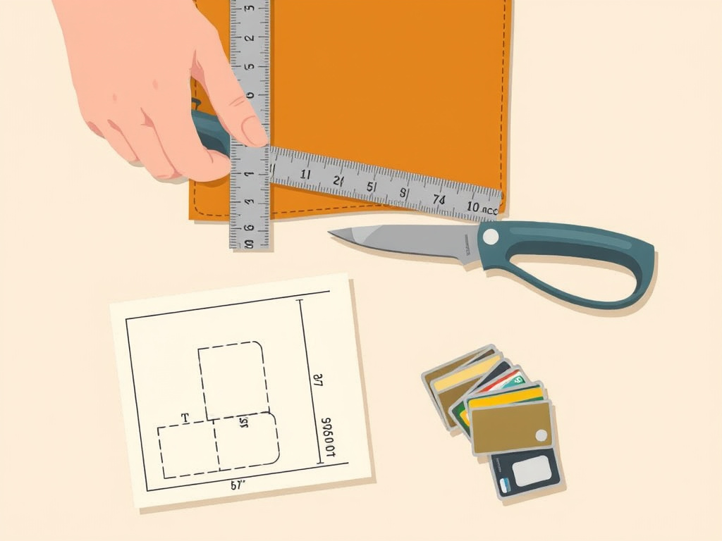Measuring and cutting leather for a handmade bi-fold wallet pattern