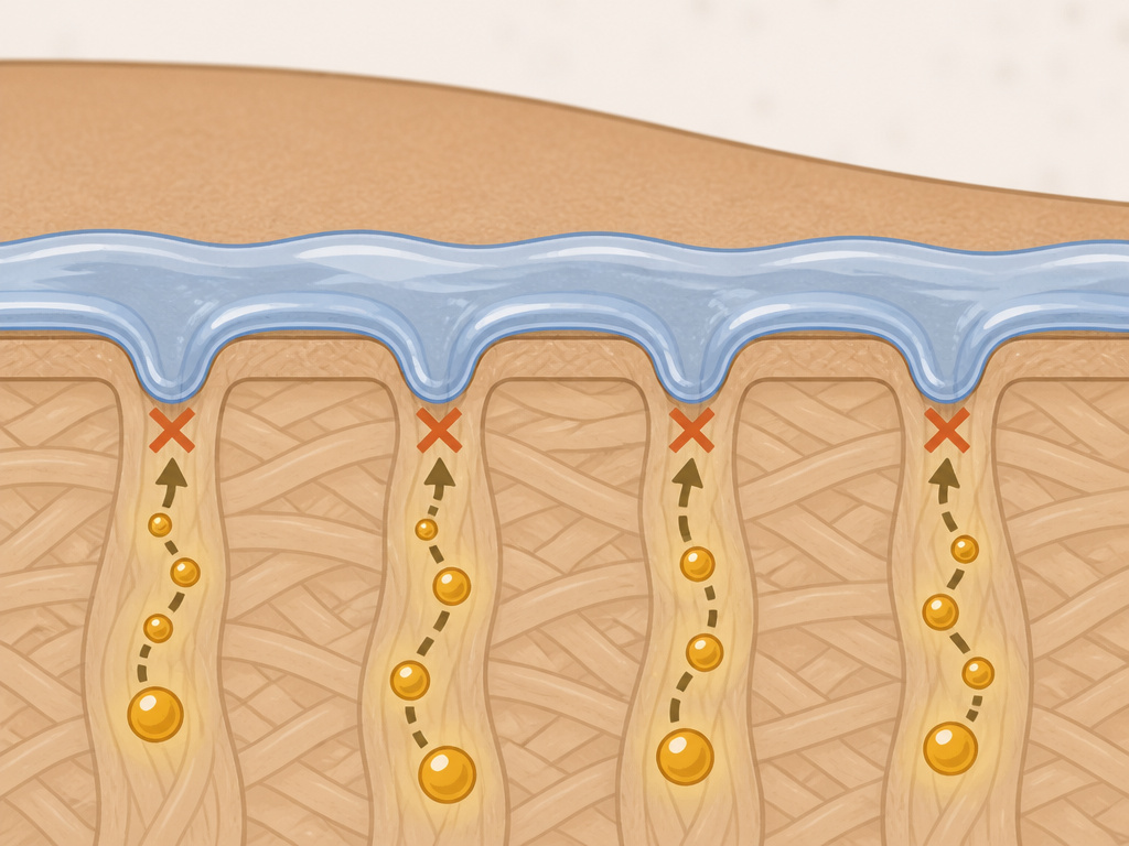 Diagram showing how wax blocks pores and prevents leather conditioner from absorbing.