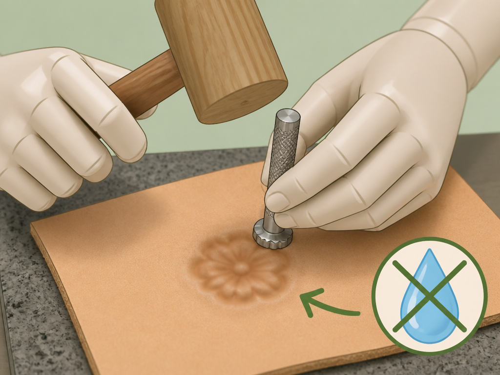Troubleshooting a blurry leather stamp impression caused by leather being too wet.
