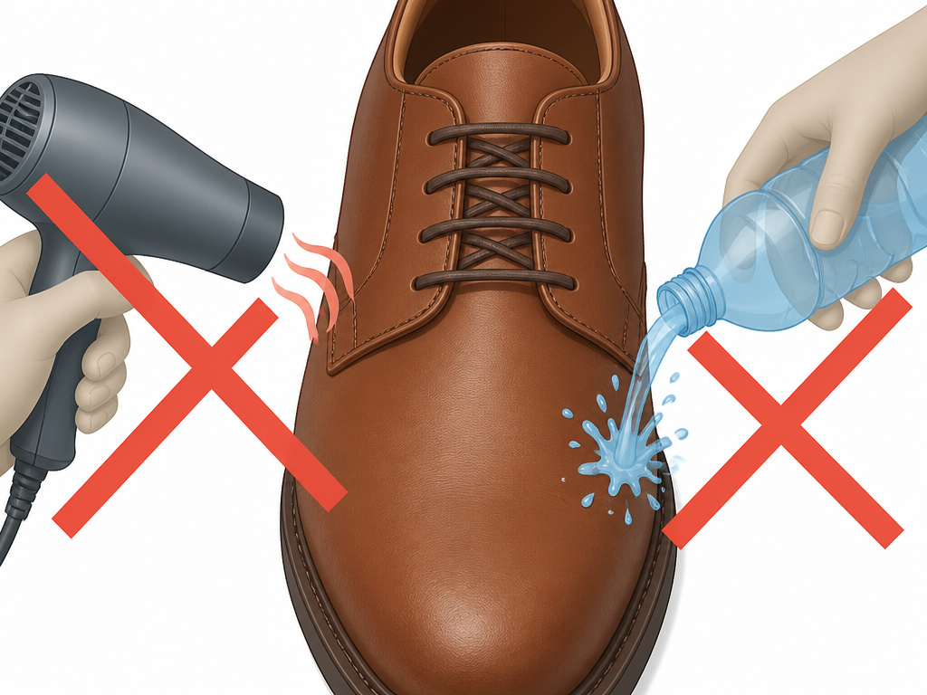 Bad methods to soften leather shoes like using a hair dryer or water