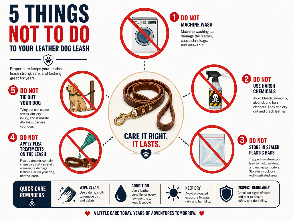 Five common mistakes to avoid when caring for a leather dog leash.
