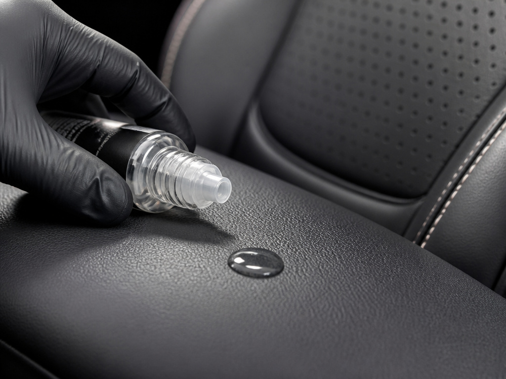 Close-up of applying leather protectant to a coated automotive seat.